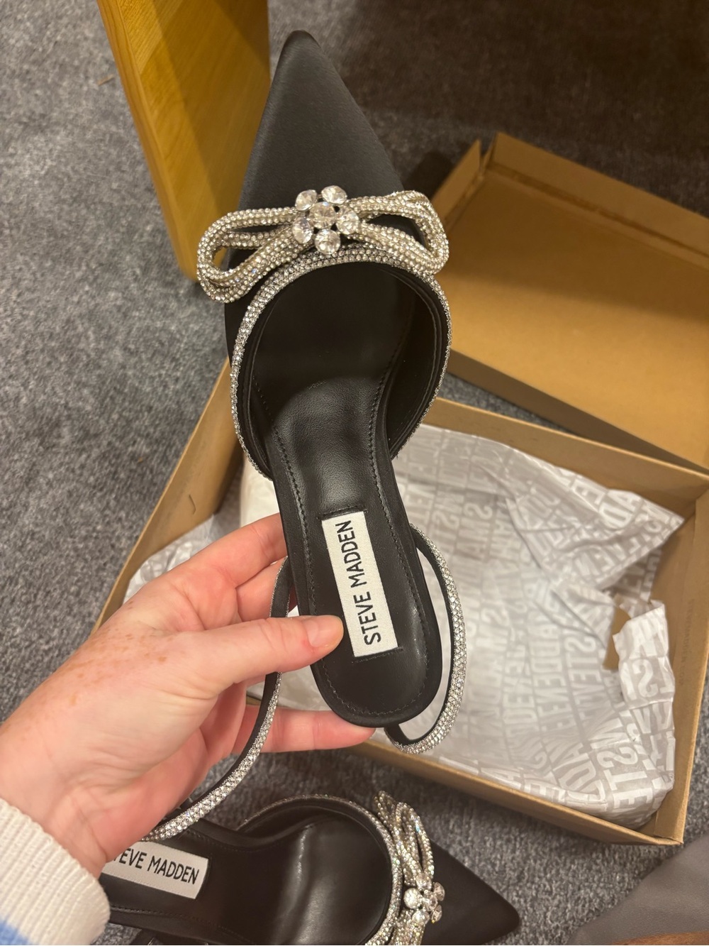 Steve Madden Black Pointed Crystal-Embellished Mule